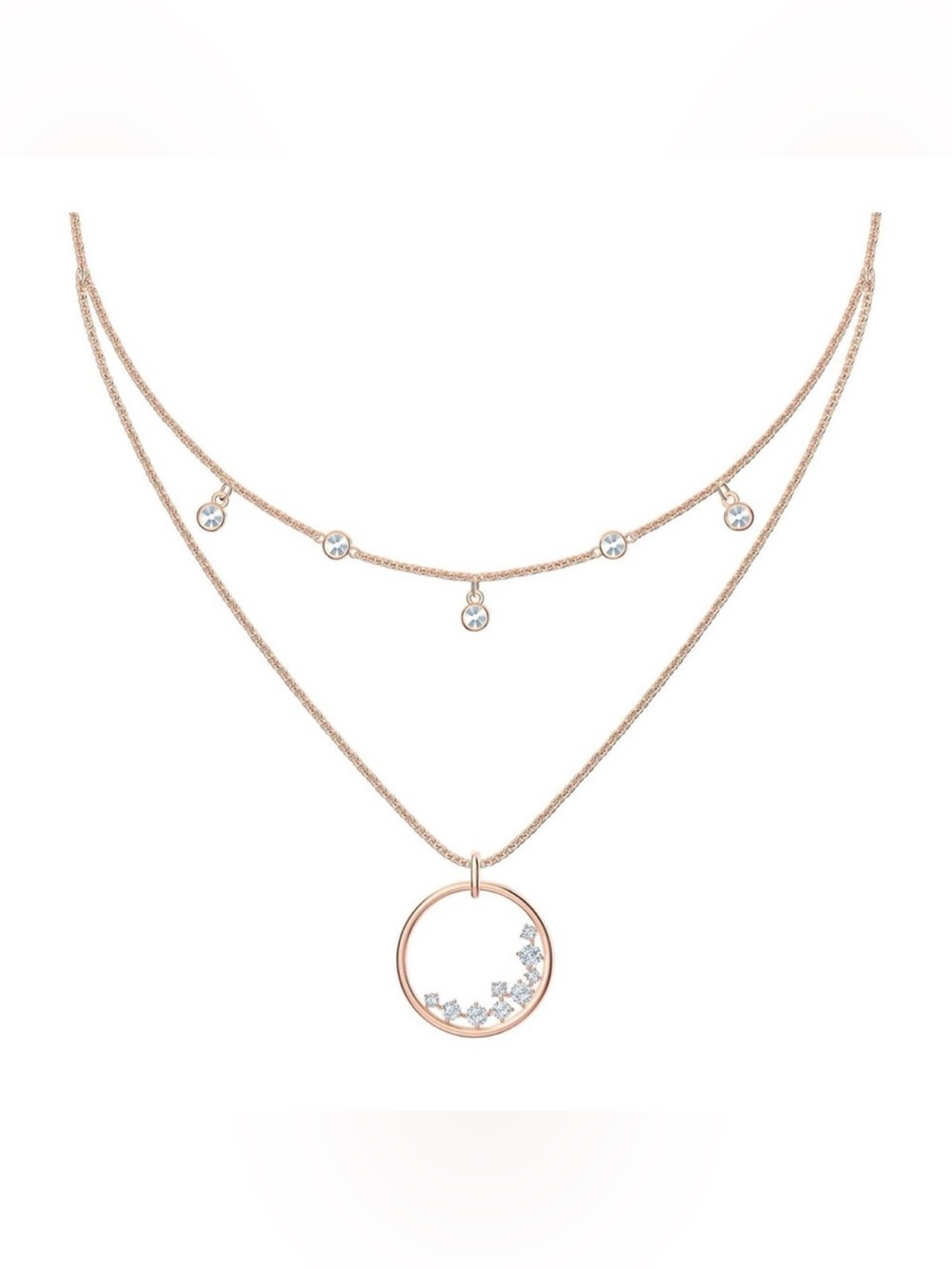 Swarovski Rose Gold Double-Layer Crystal Circle Pendant Necklace